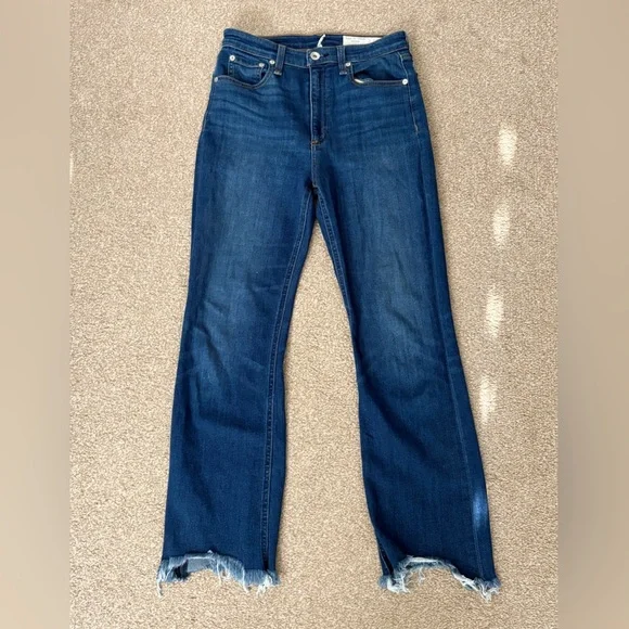 Rag & Bone Nina High Rise Ankle Flare Crossfield Jeans Distressed Hem - Picture 2 of 11